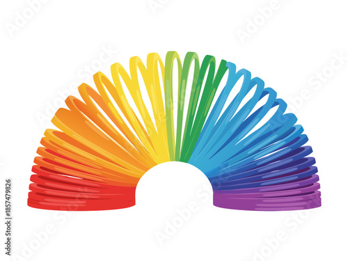 Vibrant Vector Illustration of a Rainbow Slinky Toy in a Playful Environment from a Straight-On Viewpoint