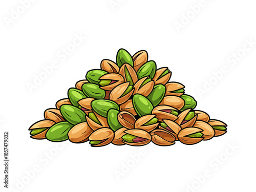Vector Illustration of a Pile of Almonds with Green Pistachios