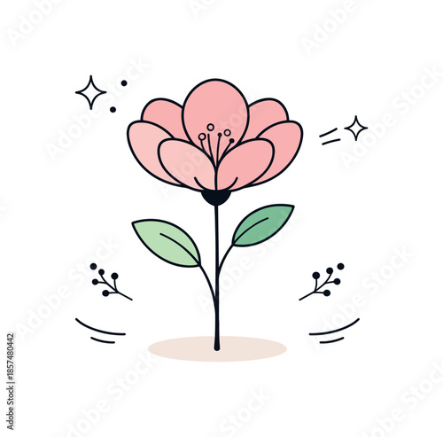 Elegant Floral Illustration. Floral minimal illustration. A calm editorial scene with a single blooming flower centered in open space. The mood feels elegant,