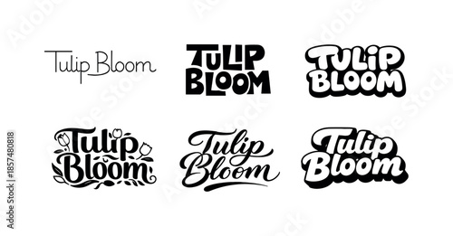 Tulip Typography Grid. Tulip Bloom. Set lettering. harmonious lettering variations of the same emblematic concept, each with different artistic interpretation