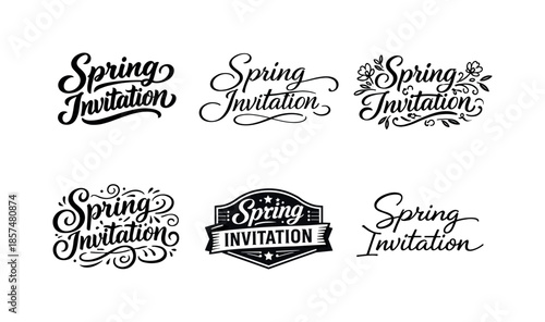 Harmonious Lettering Variations. Spring Invitation. Set lettering. harmonious lettering variations of the same emblematic concept, each with different artistic