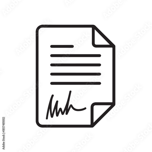 Signed Document Outline Icon Isolated on White Background