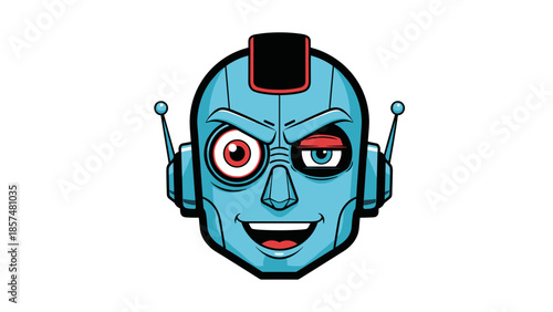 Robot Head with Mechanical Eyes and Antennae.