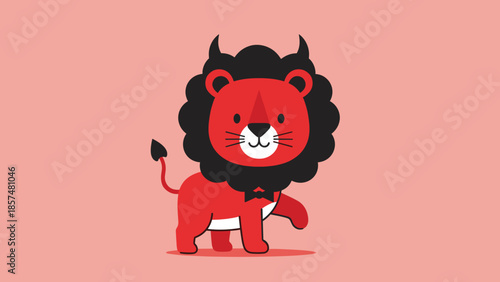 Red Lion Cartoon Character Illustration.