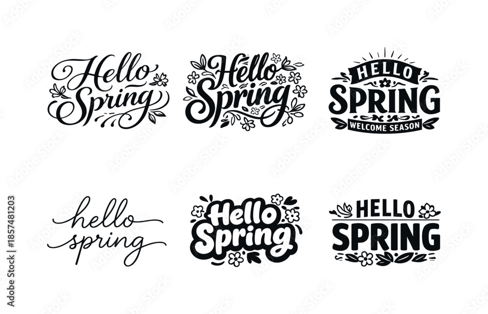 Obraz premium Botanical Spring Lettering. Botanical Spring Lettering. Set lettering. harmonious lettering variations of the same emblematic concept, each with different