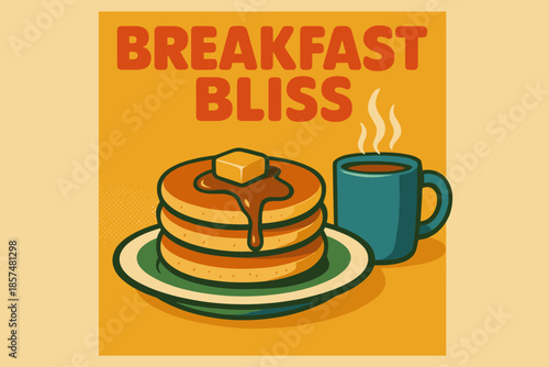 Retro Breakfast Bliss. Breakfast Bliss ? Retro Poster: bold rounded font; centered layout with plate of