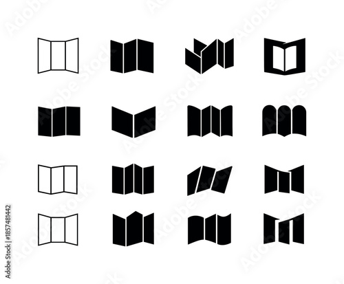 Folding Screen Icons. Folding screen. Icon set. Set Logo of folding screen: minimalist panel divider. harmonious logo variations of the same emblematic