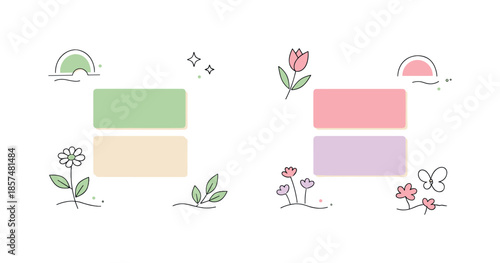 Spring Color Harmony. Two-tone spring color sets. A calm editorial composition with paired color swatches, small floral hints, and abstract shapes,
