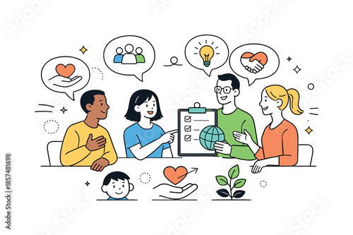 Collaborative Ideas Exchange. Social responsibility and impact. Colleagues exchanging ideas about people-focused initiatives, friendly interaction