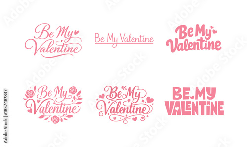 Pink Valentine Lettering Grid. Soft Pink Valentine Quotes. Set lettering. harmonious lettering variations of the same emblematic concept, each with different