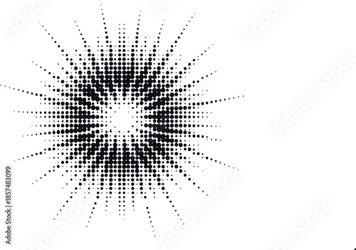 Black and white pixelated starburst pattern on a white background