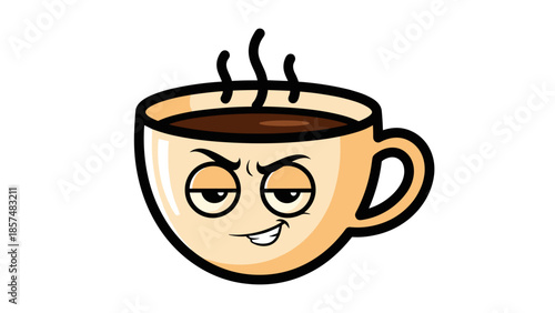 Smiling Cartoon Coffee Cup Character Illustration.