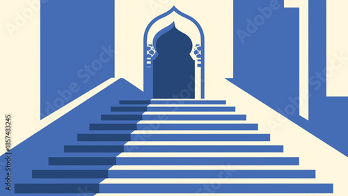 Staircase Leading to Arched Doorway Entrance.