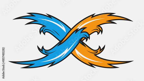 Stylized Intertwined Birds in Blue Orange.