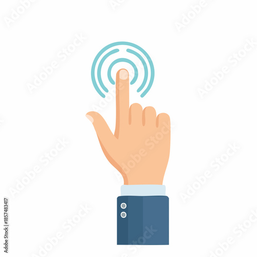 Graphic representation of a human hand's index finger engaging with a virtual interface, symbolizing touch interaction, digital selection, and user experience