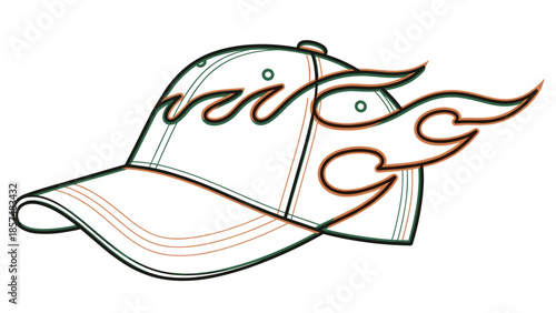 White Baseball Cap with Flame Design.