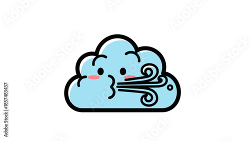 Windy Cartoon Cloud with Facial Expression.