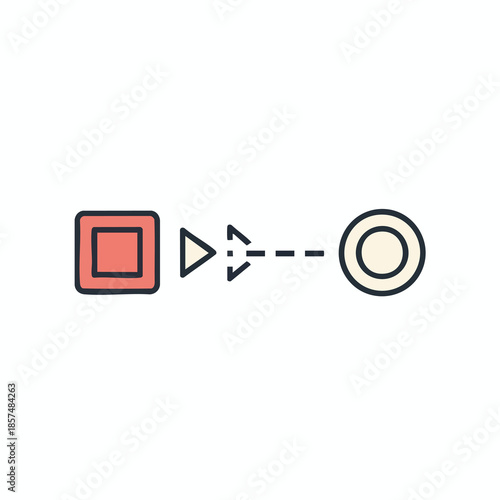 Illustrated process of four shapes square, triangles, dashed line, and circle