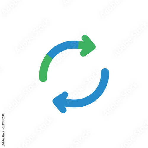 Two curved arrows in contrasting colors, green and blue, arranged in a circle