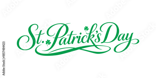 Decorative green script lettering for st patrick's Day celebration with shamrocks