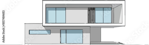 Minimalist Modern Two-Story House Vector Illustration with Flat Roof and Clean Lines