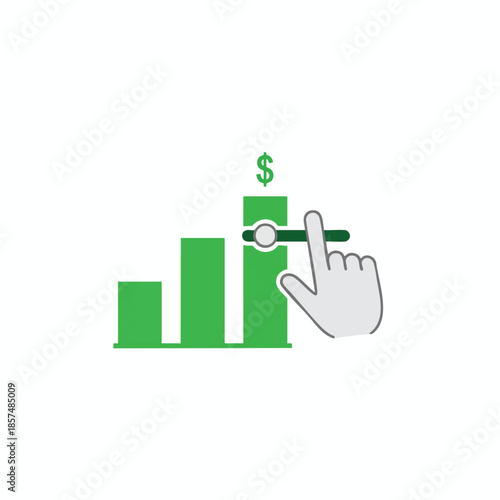 Green bar chart controlled by a sliding scale with a hand and dollar sign