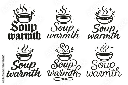 Soup Warmth Calligraphy. Soup warmth. Create a calligraphy lettering illustration of the phrase: Soup warmth.