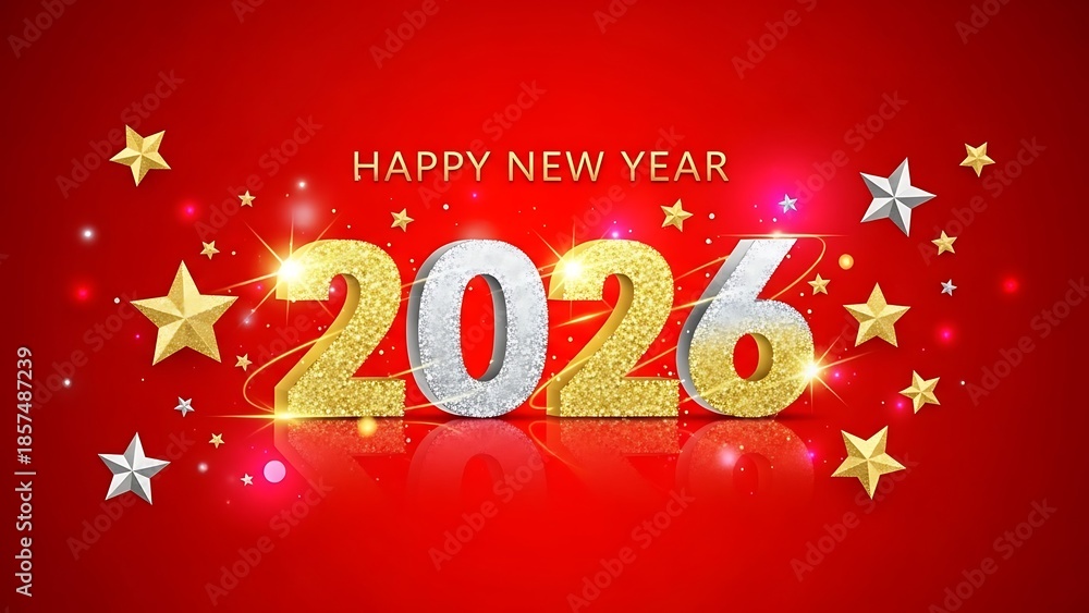 Naklejka premium Happy New Year 2026 celebration with golden and silver numbers
