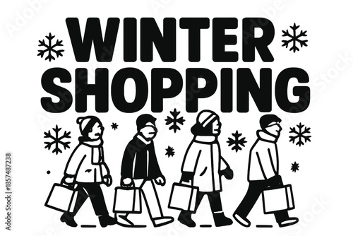 Winter Shopping Typography. Winter Shopping ? Bold Block Lettering: thick uppercase sans-serif with rounded