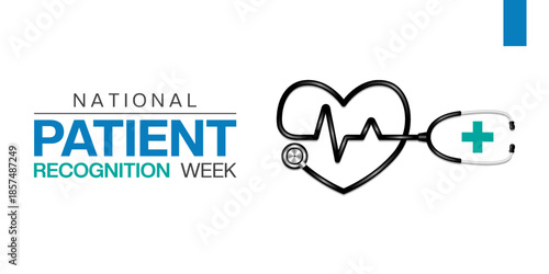 February is National Patient Recognition Week. Hearbeat shape stethoscope and plus icon. Great for cards, banners, posters, social media and more. White background.  
