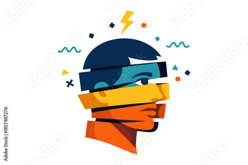 Mental confusion and overthinking concept, fragmented mind