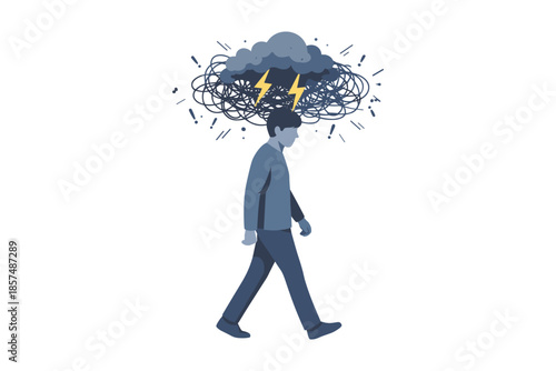 Chronic anxiety and mental stress concept, man under storm cloud