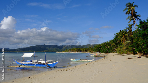 Beach and boats on Daracoton Island, Palawan, The Philippines
