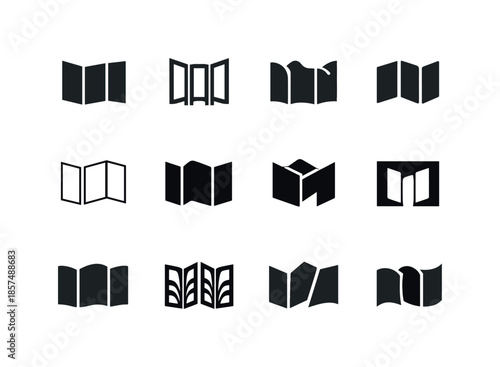 Modern Room Divider Logos. Folding screen. Icon set. Set Logo of folding screen: modern room divider. harmonious logo variations of the same emblematic