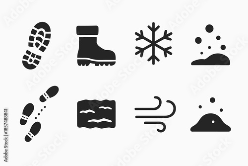 Snowy Boot Prints Icons. Snowy boot prints. Filled icon set of Snowy boot prints: boot print, winter boot,
