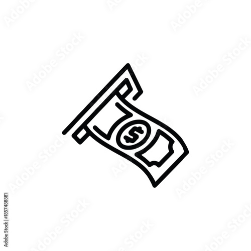 Cash Dispensed: A crisp line drawing of a dollar bill emerging from an automated teller machine (ATM), representing financial transactions.