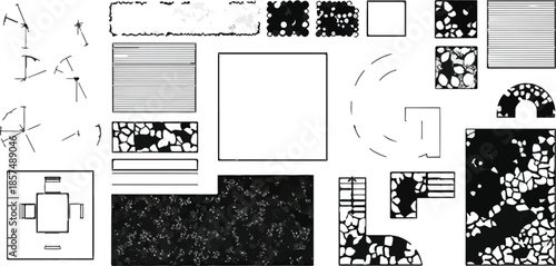 Vector Collection of Black and White Architectural Landscape Plan Symbols and Textures