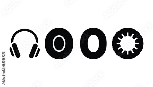 Headphone audio equipment collection vector icon symbol sign studio background.