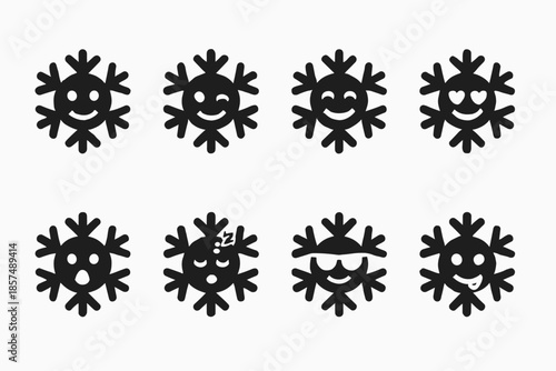 Snowflake Emoticon Icons. Snowflake emoticons. Filled icon set of Snowflake emoticons: snowflake smile,