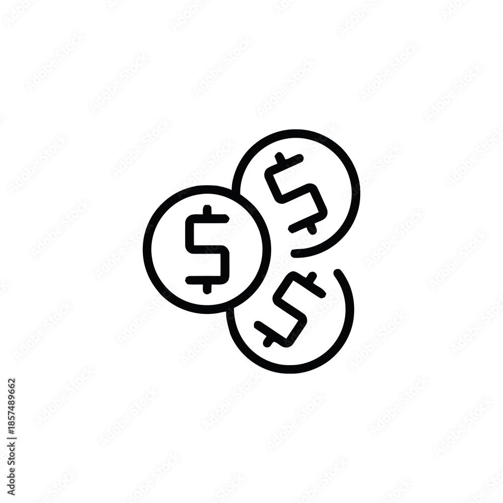 Obraz premium Dollar Coin Icon: Three stylized dollar coins arranged artfully against a clear background, epitomizing wealth and financial stability in a simple, striking way.