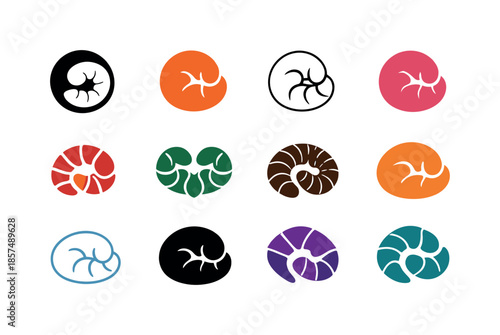 Worm Logo Variations. Worms. Icon set. Set Logo of worms: curled baby worm. harmonious logo variations of the same emblematic concept, each with different