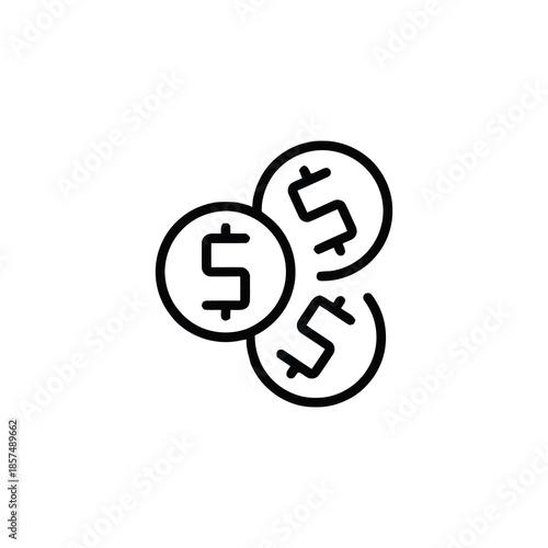 Dollar Coin Icon: Three stylized dollar coins arranged artfully against a clear background, epitomizing wealth and financial stability in a simple, striking way.