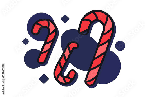 Geometric Christmas Candy. Christmas treat icons. Geometric candy canes in red, white, and green, slight