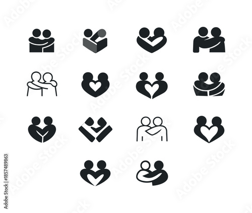 Minimalist Friendship Icons. friendship. Icon set. Set Logo of friendship: minimalist friendship emblem. harmonious logo variations of the same emblematic