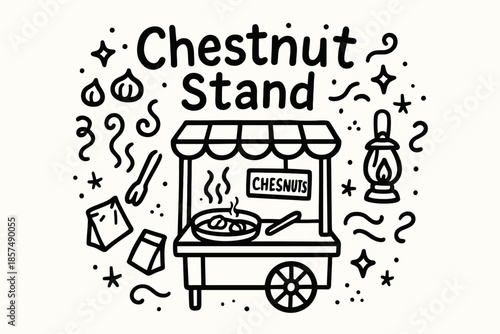 Chestnut Stand Doodle. Chestnut stand. Hand-drawn doodle illustration of chestnut stand. Stand outline,