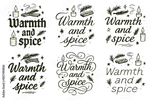 Warmth and Spice Calligraphy. Warmth and spice. Create a calligraphy lettering illustration of the phrase: