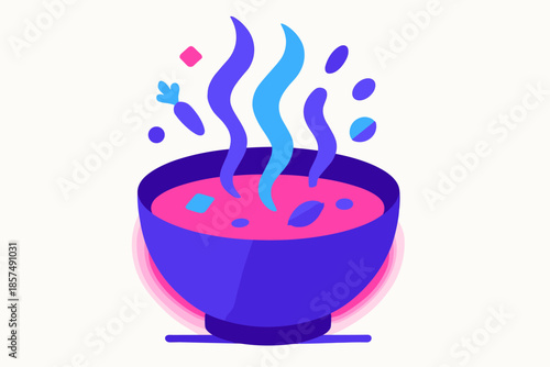 Warm Broth Scene. Warm broth moment. Steam lines form soft swirling ribbons; small vegetable shapes hover like