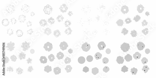 Abstract floral patterns and shapes in varying shades of gray