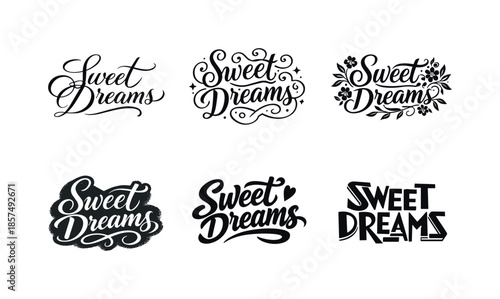 Harmonious Typography Grid. Feminine script typography. Set lettering. harmonious lettering variations of the same emblematic concept, each with different