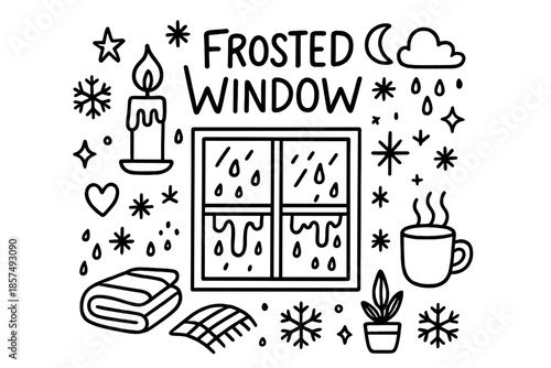 Frosted Window Doodle. Frosted Window. Hand-drawn doodle illustration of Frosted Window. Window with